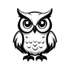 Fototapeta premium Cute cartoon owl illustration, black and white design. (1)