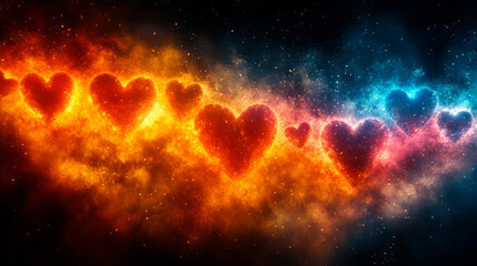 Naklejka premium Abstract image with red glowing hearts