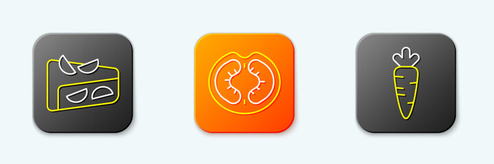 Set line Homemade fruit pie, Tomato and Carrot icon. Vector