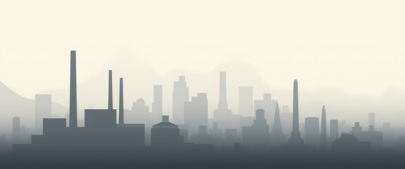 Obraz premium Minimalistic industrial skyline silhouette in a foggy landscape