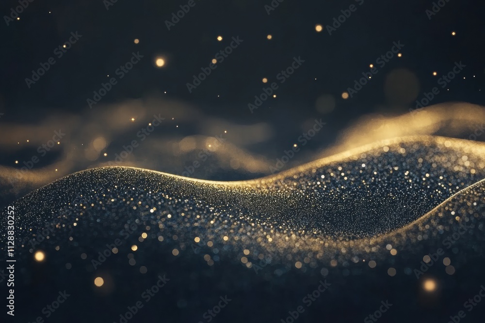 Aufkleber Intricate waves of golden glitter undulate softly against a dark backdrop, providing perfect space for overlaying text or additional graphics. Generative AI