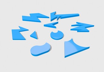 shards. 3d broken pieces with shadow. vandalism