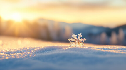 Snowflake on Fresh Snow in Gentle Winter Light