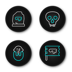 Set line Viking flag, head, Skull and Magic rune icon. Vector