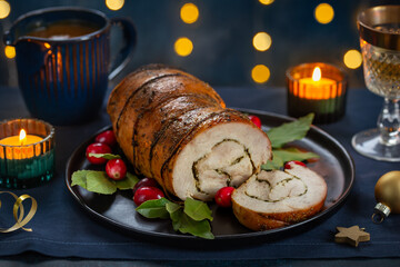 Roast stuffed turkey breast roll