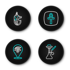 Set line Hookah, Eye of Horus, Cross ankh and Egyptian anubis icon. Vector