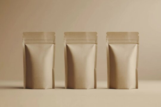 A set of four blank. stand up pouches. perfect for showcasing your product packaging designs.	