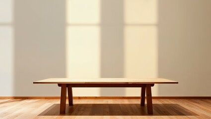Fototapeta premium background with reflection on the wall with empty wooden table. For display mounting