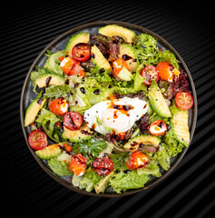 Salmon salad with cream cheese and poached egg