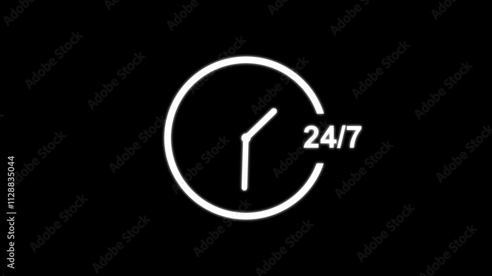 Poster 24 hours service symbol animation . 24 hours and 7 days customer support concept.