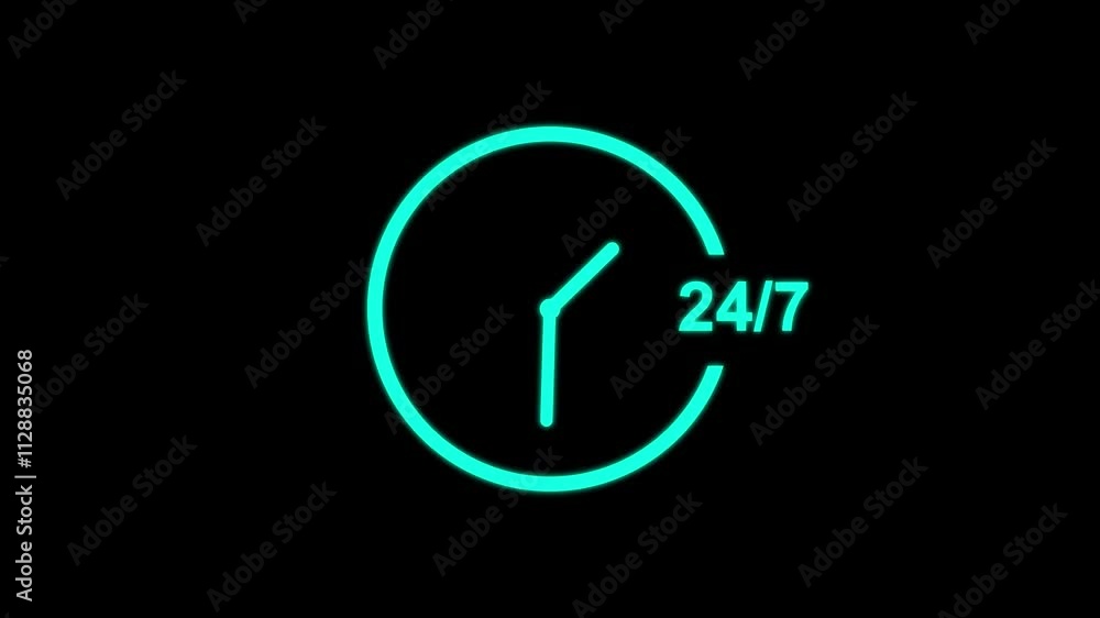 Poster 24 hours service symbol animation . 24 hours and 7 days customer support concept.