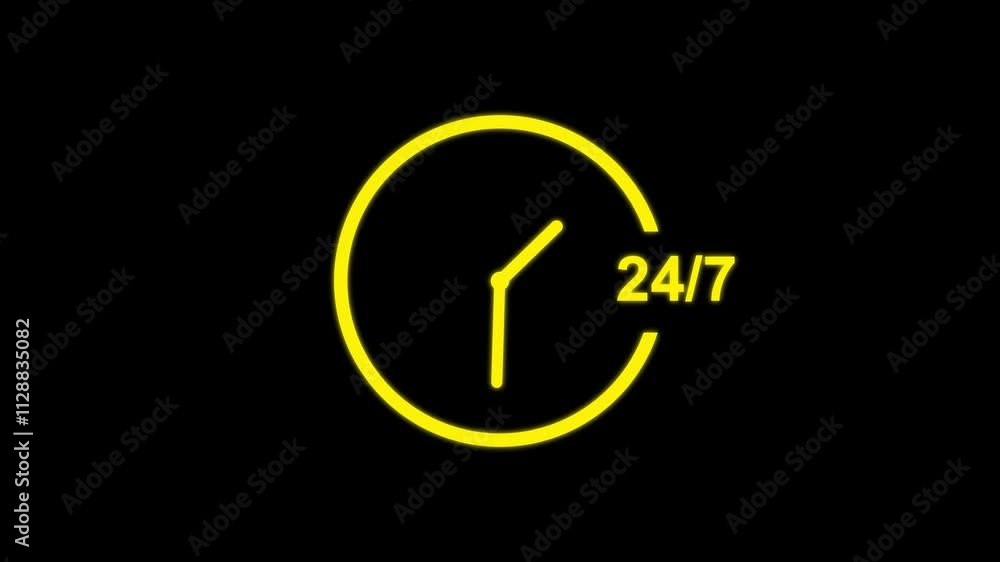 Poster 24 hours service symbol animation . 24 hours and 7 days customer support concept.