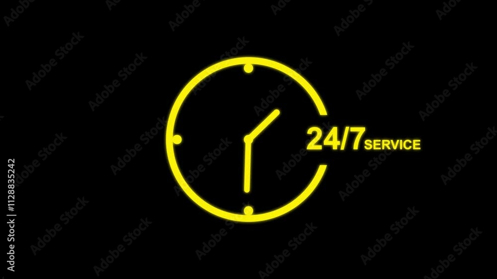 Poster 24 hours service symbol animation . 24 hours and 7 days customer support concept.
