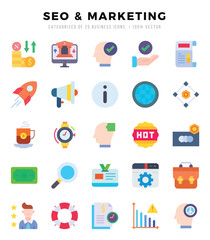 SEO & MARKETING. Flat icons Pack. vector illustration.