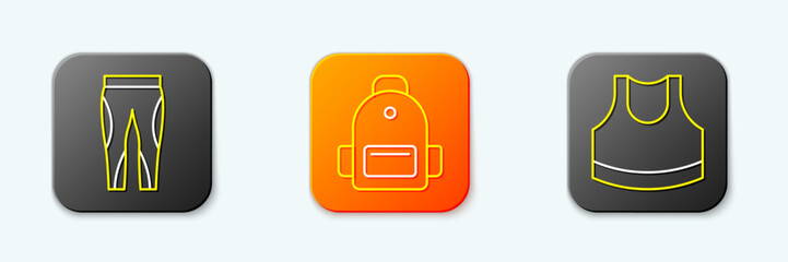 Set line Leggings, School backpack and Female crop top icon. Vector