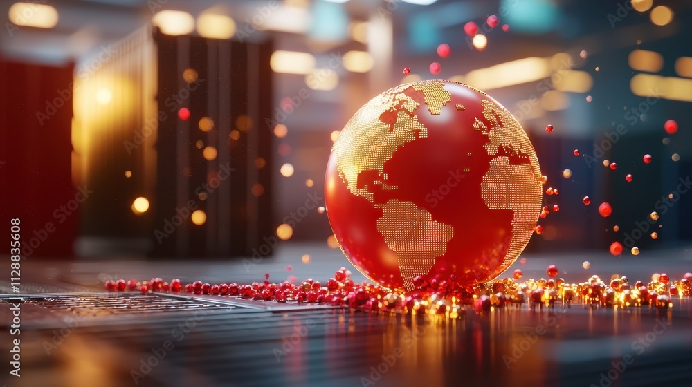 Aufkleber global connectivity concept with red globe and sparkling elements in modern space