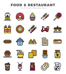 Set of Food and Restaurant icons in Lineal Color style. Lineal Color Icons symbol collection.