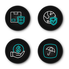 Obraz premium Set line Umbrella, Money with shield, Shield world globe and Delivery security icon. Vector