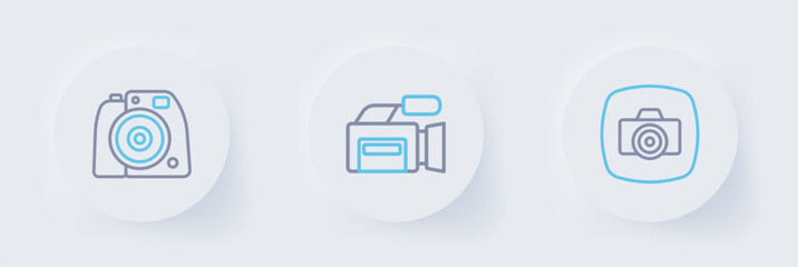 Set line Photo camera, Cinema and icon. Vector