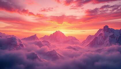 Majestic Mountains Sunset Cloud Landscape