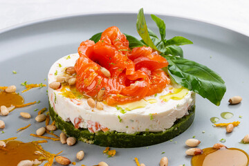 A salmon and spinach cheesecake