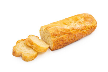 White bread, loaf, sliced, on white background, isolated.