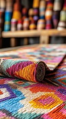 Vibrant Handwoven Rug Close-up: A Tapestry of Color and Texture