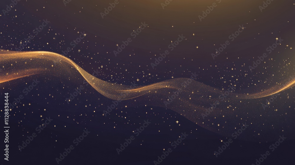 Leinwandbilder Graceful golden glitter wave flows through a dark background, creating an elegant atmosphere perfect for adding personalized text or branding. Generative AI
