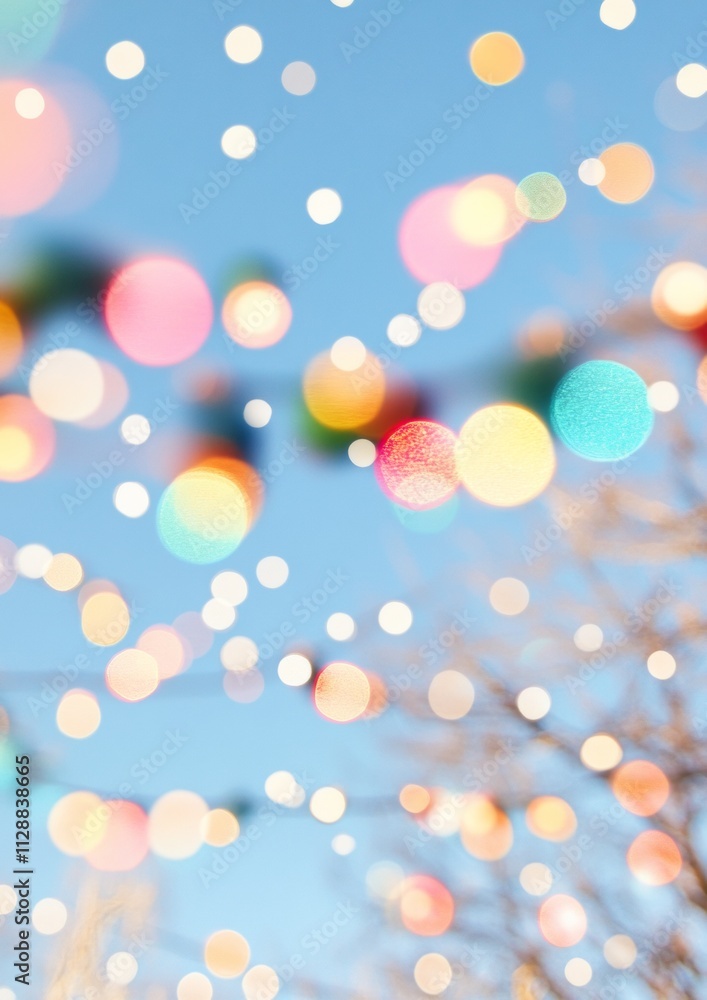 Poster festive abstract winter scene with colorful bokeh amidst holiday cheer
