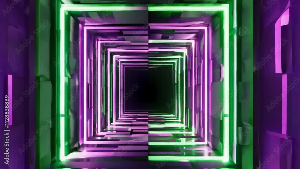 Poster futuristic neon tunnel with dynamic geometric patterns and vibrant colors