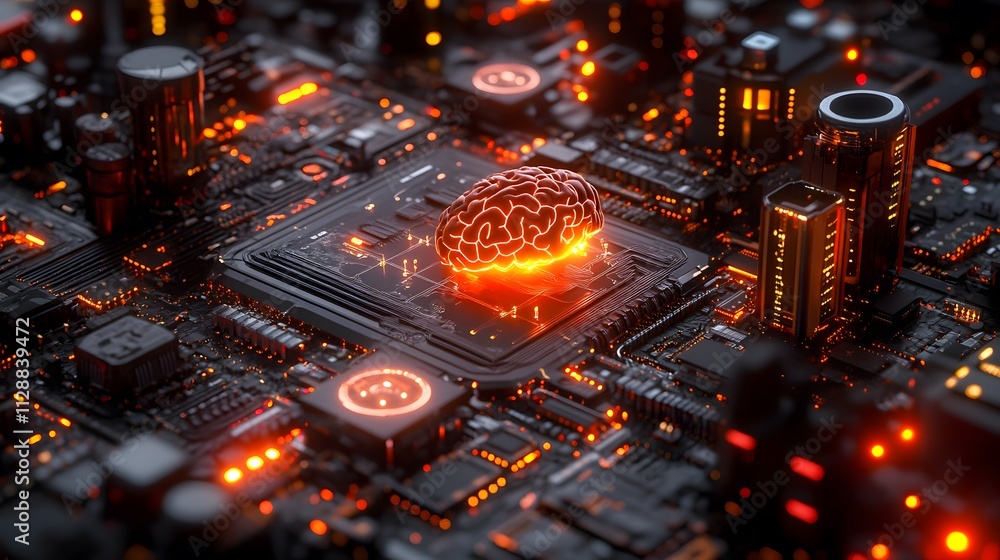 Canvas Prints glowing brain in a circuit board.