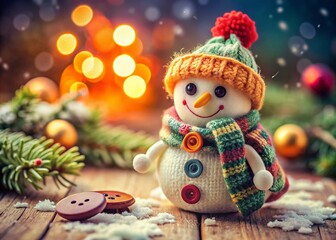 Close-Up of a Handcrafted Snowman Figurine for Christmas, Showcasing Craftsmanship and Holiday Spirit in a Cozy Winter Setting