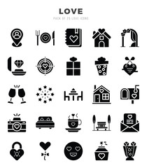 Love Glyph icons collection. 25 icon set in a Glyph design.