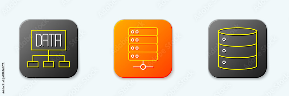 Poster set line data analysis, server and icon. vector