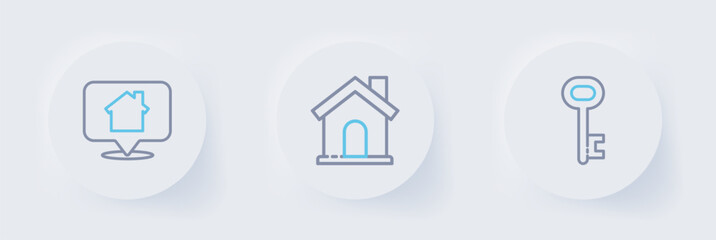 Set line House key, and Location with house icon. Vector