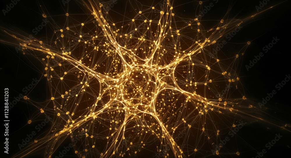 Poster digital mindscape: intricate neural network in glowing