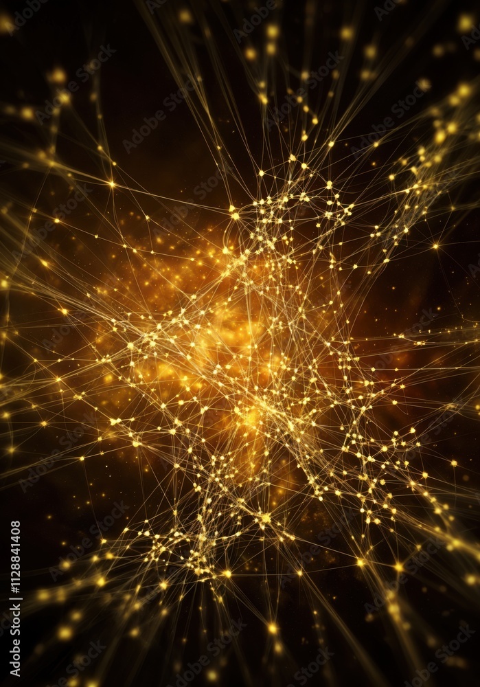 Poster digital mindscape: intricate neural network in glowing