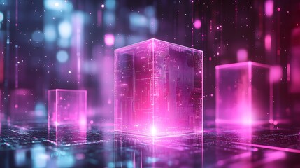 Fototapeta premium Glowing digital cubes on futuristic surface.