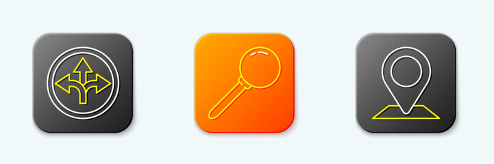 Set line Road traffic sign, Push pin and Location icon. Vector