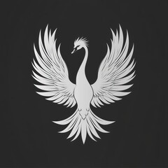 Obraz premium Elegant silver swan with wings spread wide, isolated on black background.