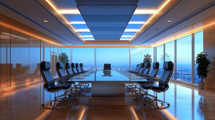 Meeting room with stakeholders discussing procurement goals copy space cost efficiency surreal Overlay with contract documents