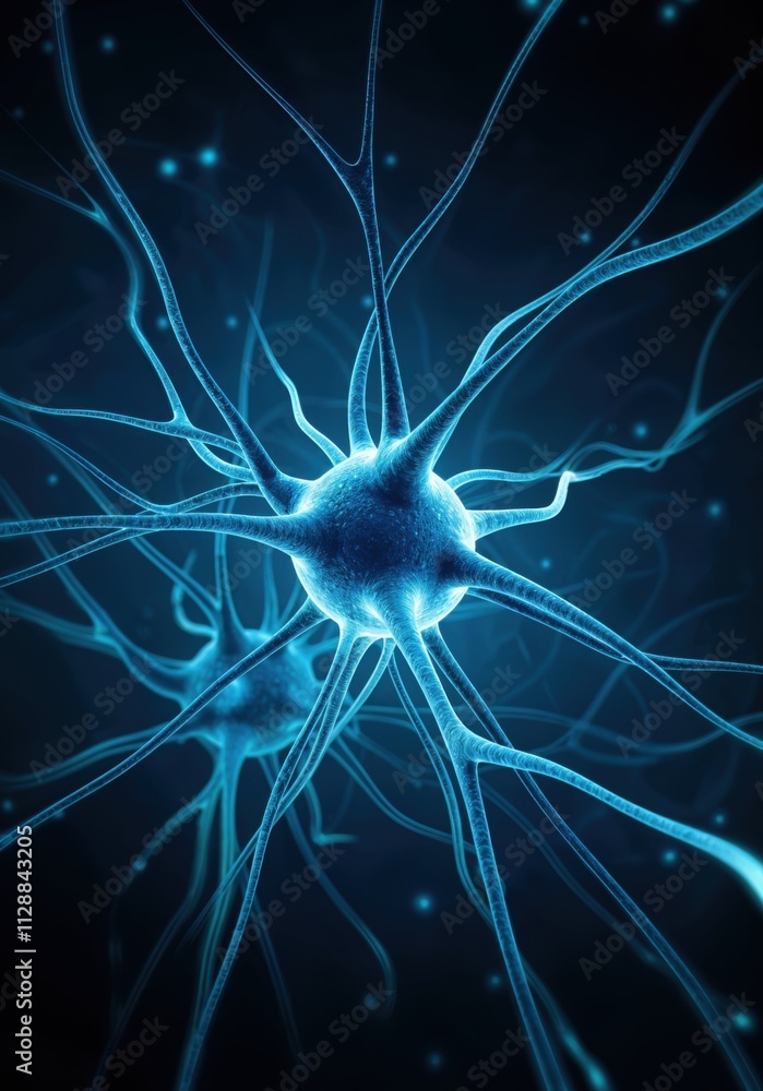 Poster digital mindscape: intricate neural network in glowing