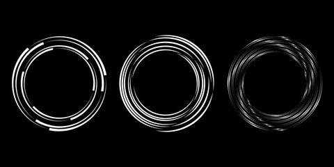 Set of white lines in circle form. Geometric art. Trendy design element for frame, logo, tattoo, sign, symbol, web, social media, prints, posters, template, pattern and abstract background