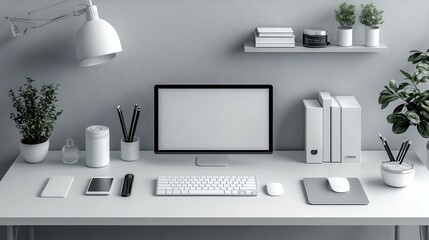 Minimalist White Home Office Workspace Setup Desk Computer