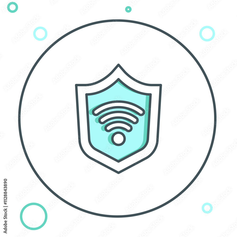 Poster line shield with wifi wireless internet network symbol icon isolated on white background. protection