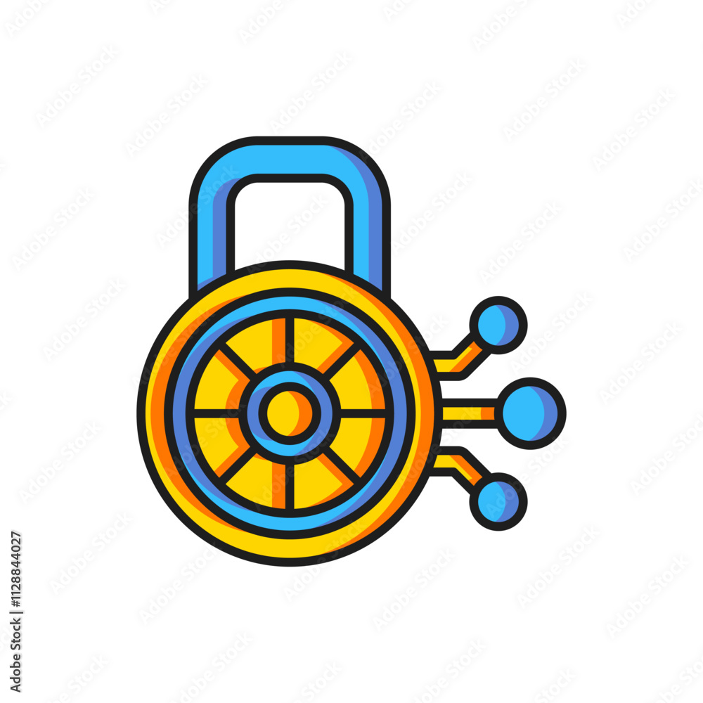 Aufkleber color cyber security icon isolated on white background. closed padlock on digital circuit board. saf