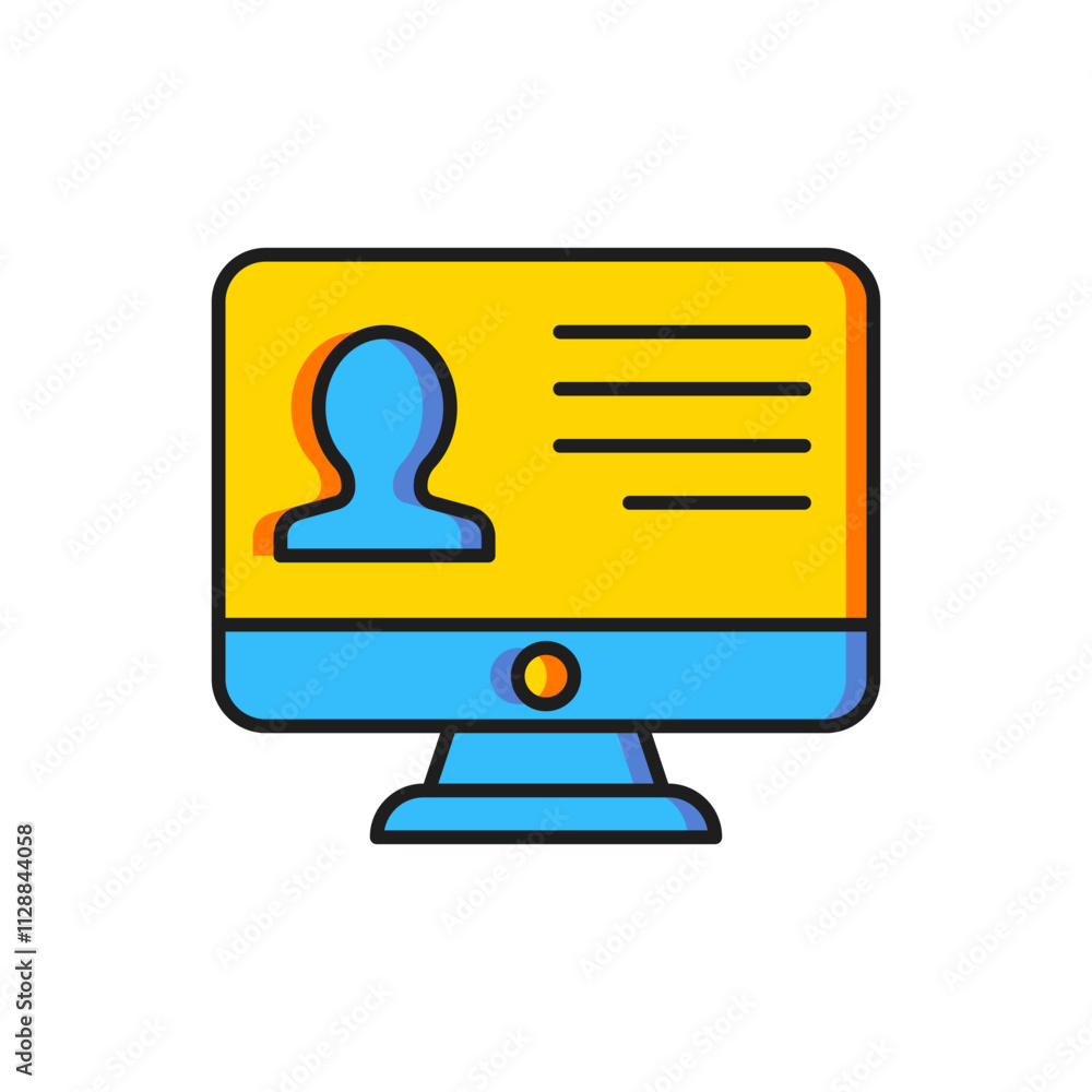 Poster color computer monitor with resume icon isolated on white background. cv application. searching prof
