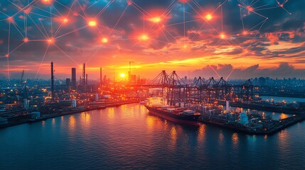 Digital map displaying export routes focus on global reach futuristic Multilayer with geographic overlay