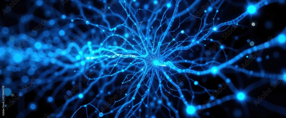 Poster digital mindscape: intricate neural network in glowing