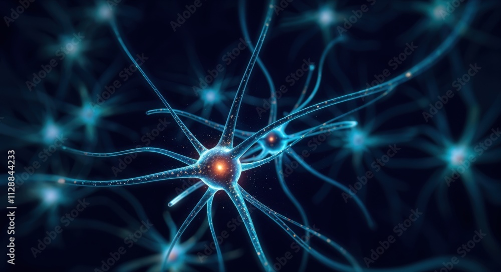 Poster digital mindscape: intricate neural network in glowing